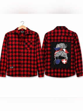 The Vermont Flannel Co Custom Red Black Buffalo Plaid Button Up Shirt USA M